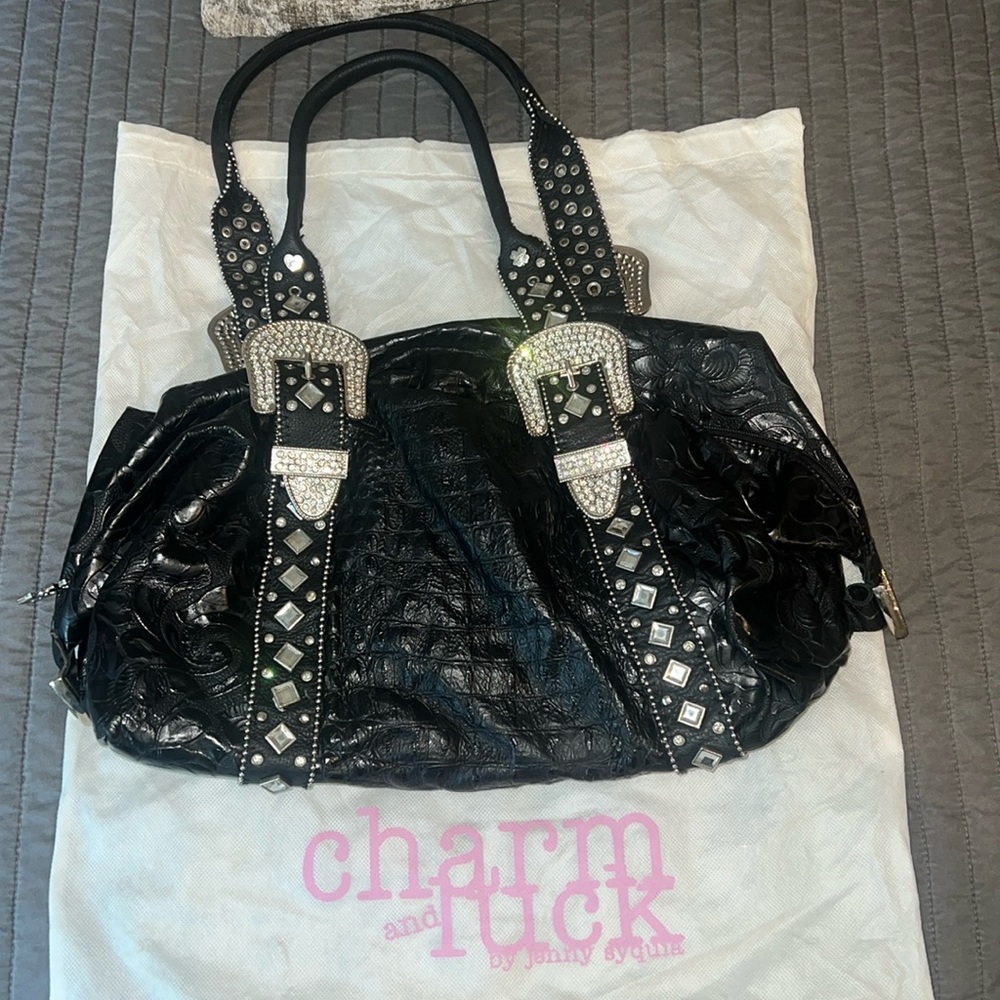 Charm and Luck Black Shoulder Rhinestone Bag